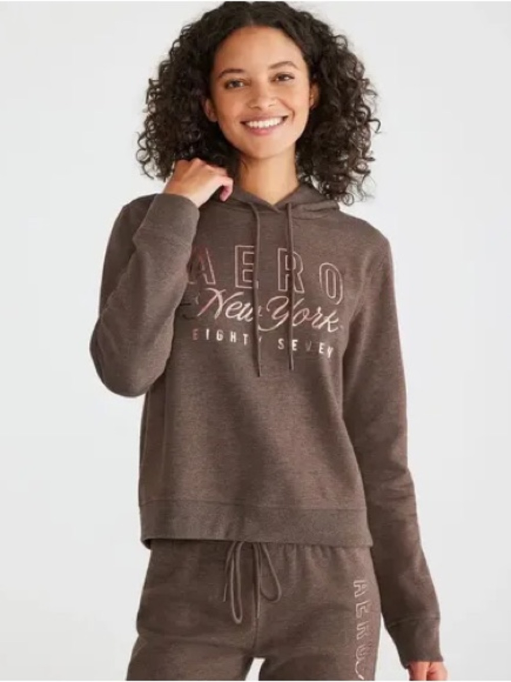 Aeropostale Chocolate Brown Pullover Hoodie with Pink Logo